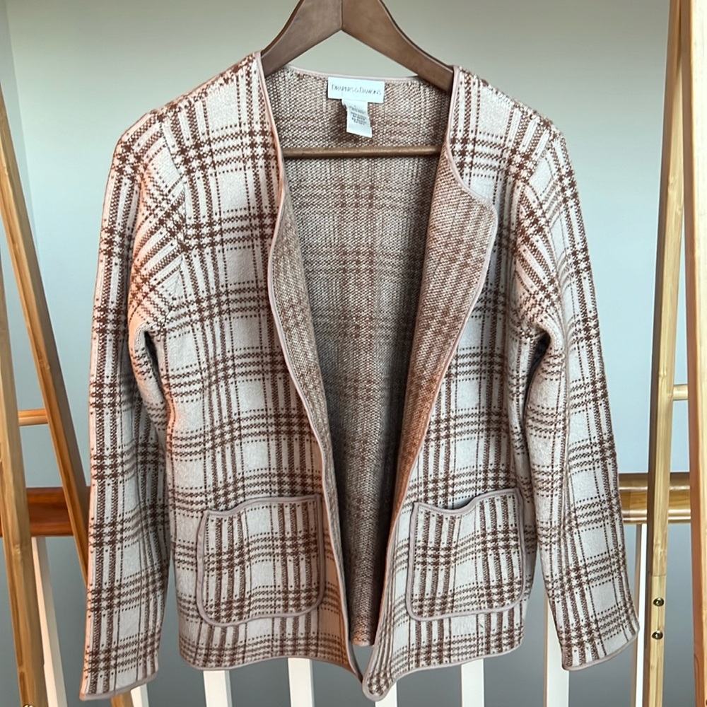 Vintage tan brown plaid cardigan